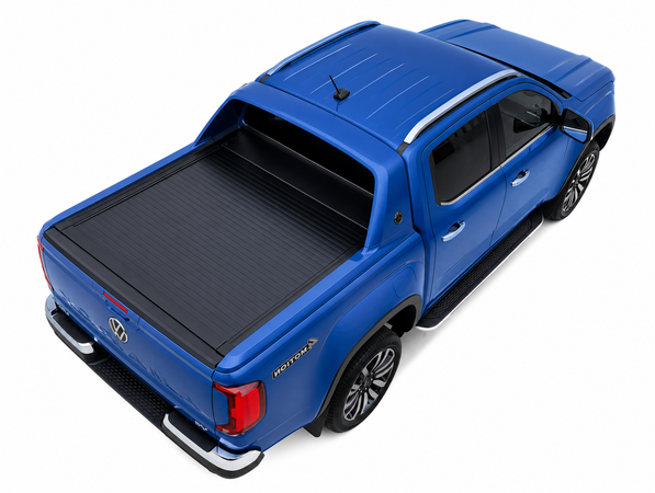 Black retractable roller shutter installed on Volkswagen Amarok